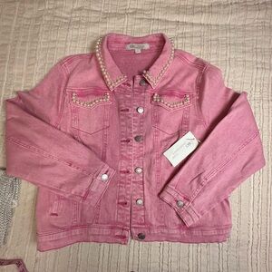 Cato Pink Jean Jacket with Pearl Details